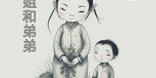 La hermana y el hermano menor, cuento en chino. Aprende y practica chino. Comprensión de lectura chino